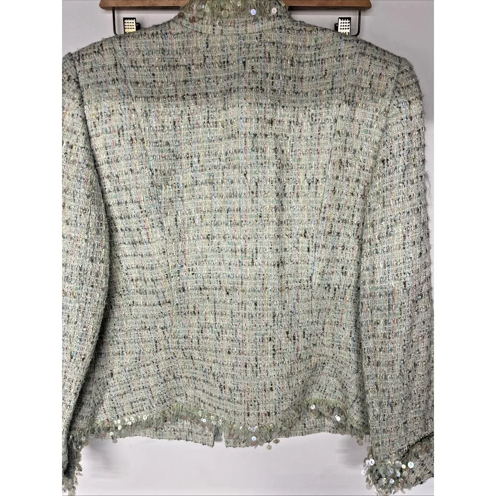 Tahari 2 Pc Boucle Tweed Skirt Suit Set Size 12 Sequin Trim Pastel Career - Picture 11 of 16